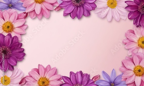 Top view illustration in watercolor style romantic flowers pink  white and purple color with space for text in the middle at purple background. Birthday  Happy Women s Day  Mother s Day concept.