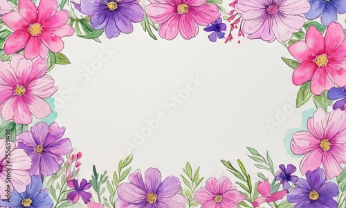 Background Romantic spring flowers purple and pink color in watercolor style with space for text.Valentine's Day, Easter, Birthday, Happy Women's Day, Mother's Day concept.