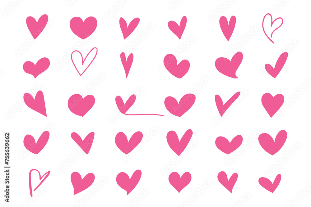 Different doodle hearts collection. Hand drawn doodle hearts set. Vector illustration