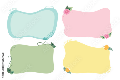 Hand drawn floral frames. Simple doodle templates with empty space. Vector illustration