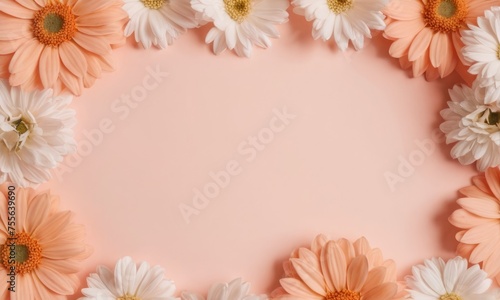 Flatlay Romantic spring flowers peach fuzz color  with space for text.Valentine s Day  Easter  Birthday  Happy Women s Day  Mother s Day concept.
