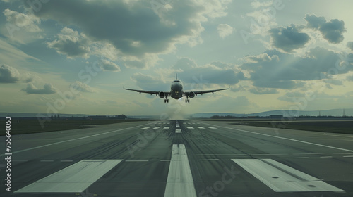 airplane landing on the runway, Aeroplan taking off from airport runway, concept of air travel or world tourism 