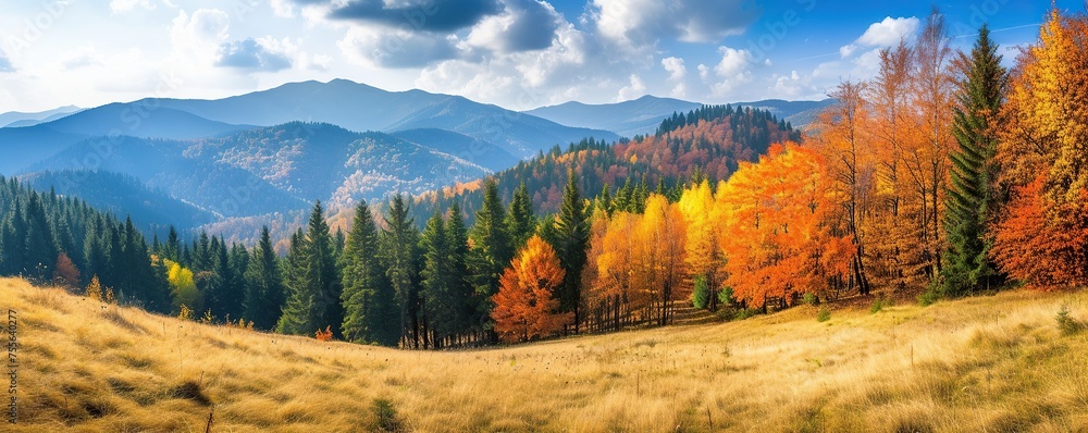 Autumn view in the mountains during a sunny day