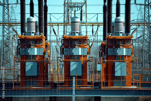 High voltage substation electrification with switchgear transmission transformers AI Generative