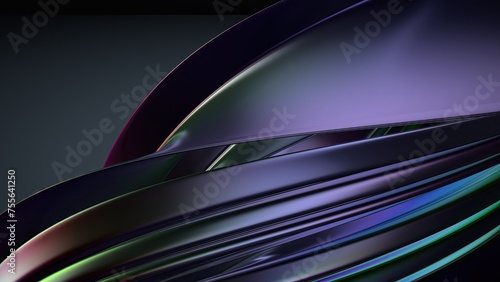 Metal Wave-like Plate Rainbow Reflection Bezier Curve Passionate Elegant Modern 3D Rendering Abstract Background