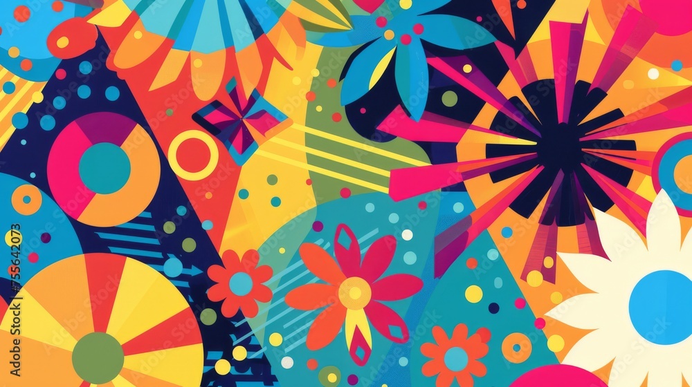 Festival geometric abstract background with colorful patterns and celebratory motifs for a vibrant, festive theme.