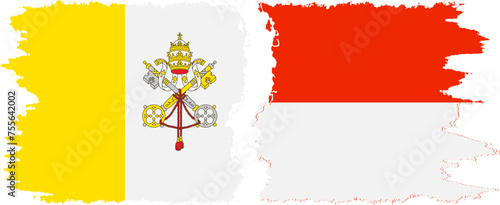 Indonesia and Vatican grunge flags connection vector