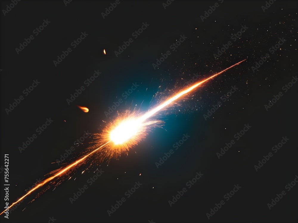 A brilliant flaming meteor with glowing molten tail streaking across ...