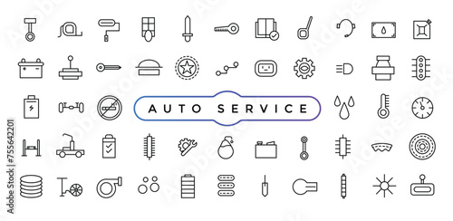 Auto Service set vector line icons with open path car service, auto repair and transport with elements for mobile concepts and web apps.