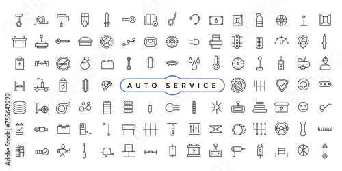 Auto Service set vector line icons with open path car service, auto repair and transport with elements for mobile concepts and web apps.