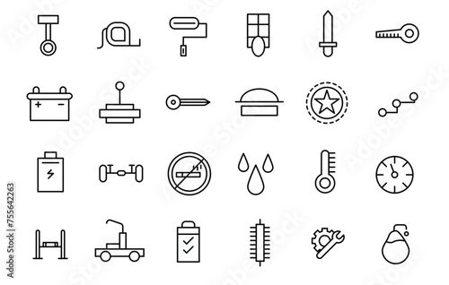Auto Service set vector line icons with open path car service, auto repair and transport with elements for mobile concepts and web apps.