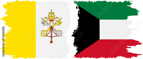 Kuwait and Vatican grunge flags connection vector
