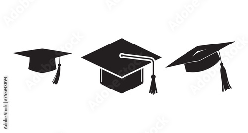 Graduation cap silhouette on the left wears the classic mortarboard cap with a tassel hanging to the side. This iconic cap is often associated with graduation ceremonies and bachelor’s degrees.
