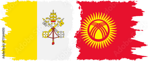 Kyrgyzstan and Vatican grunge flags connection vector