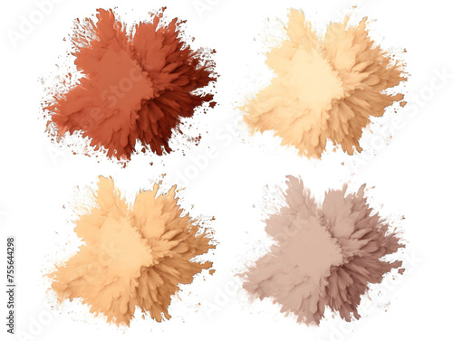 Set of beige paint color powder festival explosion burst isolated on transparent background, transparency image, removed background