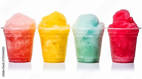 Vibrant Assortment of Frozen Slushies in Red, Yellow, Green, and Blue