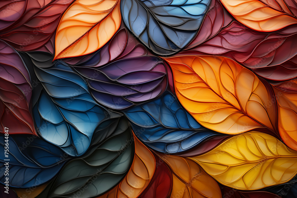 Colorful leaf pattern glass background image. Colorful leaf pattern glass background image.