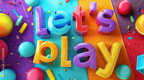 3d words let's play on a colored background