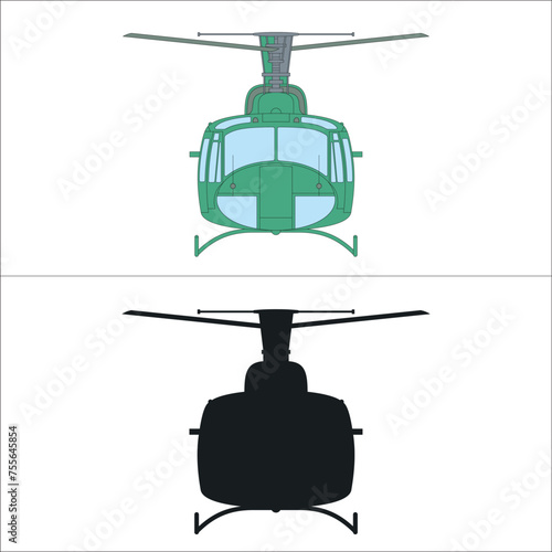 Beyaz zemin üzerinde helikopter. yan görünüm. renkli ve siyah. Vektör ve illüstrasyonu. Translation: Helicopter on white background. side view. colored and black. Vector and illustration
