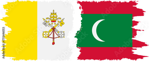 Maldives and Vatican grunge flags connection vector