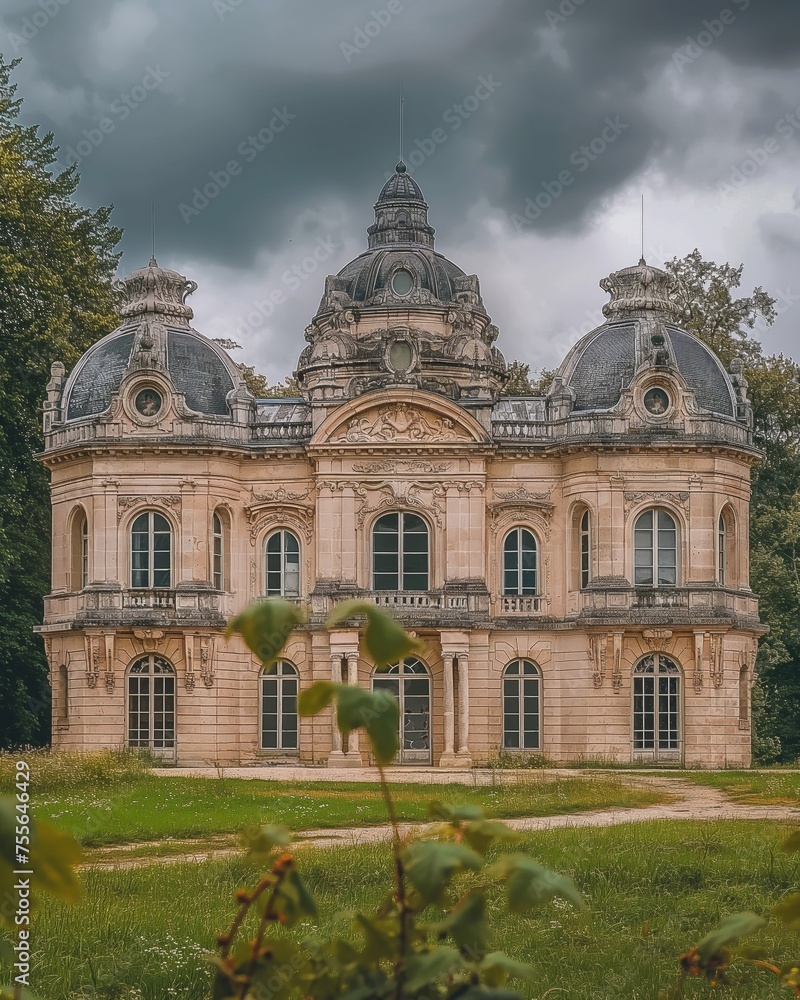 Majestic Abandoned Château in Overgrown Park - Ideal for Historical Narratives