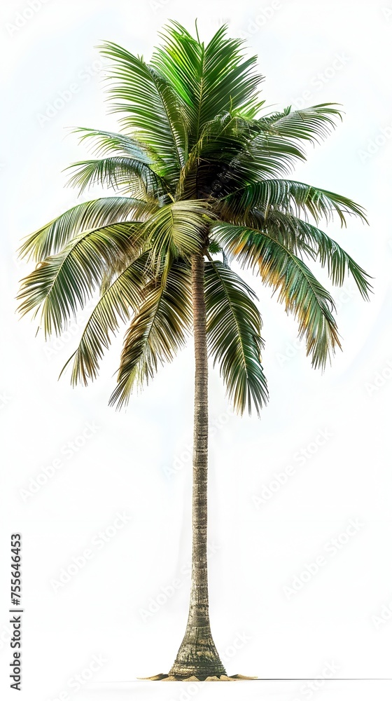 Obraz premium A tall palm tree stands alone in a white background