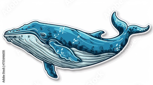 A sticker of a blue whale is shown on the white background, AI
