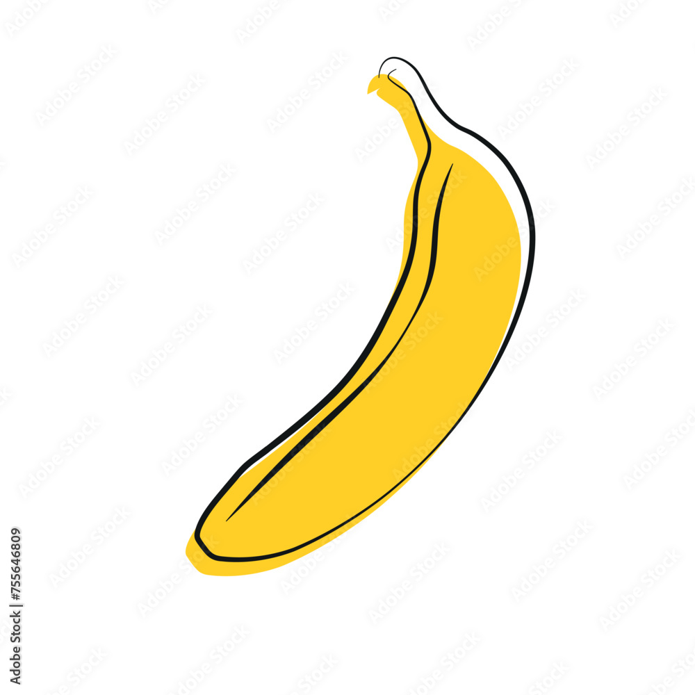 banana isolated on white.line art drawing style banana.  vector illustration. modern fruit icon.