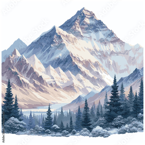 Watercolor illustration of the highest mountains - Everest