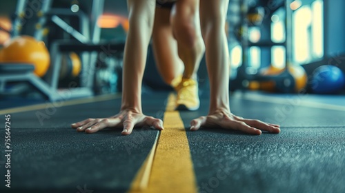 Close-up of a young woman doing push-ups in the gym. Sport content