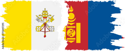 Mongolia and Vatican grunge flags connection vector