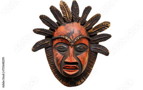 Handcrafted African Mask Decor On Transparent Background.