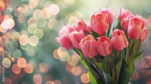 Bouquet of Red Tulips with Glittering Bokeh Effect for Mother's Day Celebration © thanakrit