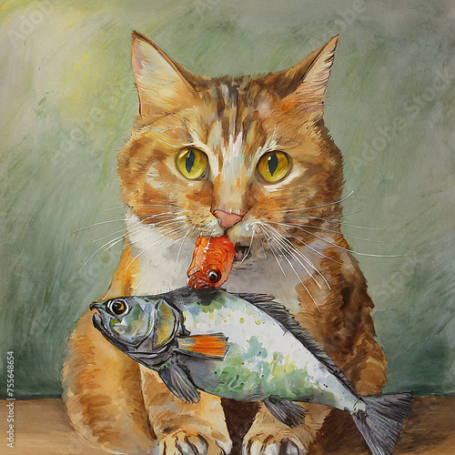 물고기를 물고 있는 고양이 © 술 미