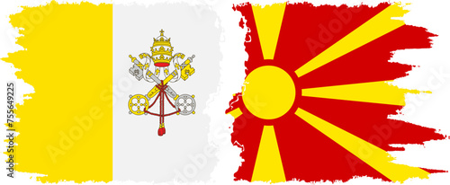 Northern Macedonia and Vatican grunge flags connection vector
