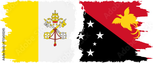 Papua New Guinea and Vatican grunge flags connection vector