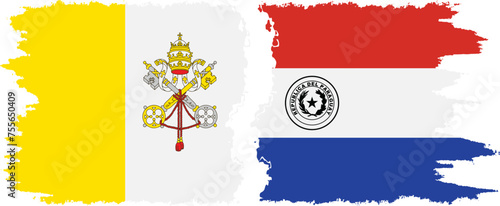 Paraguay and Vatican grunge flags connection vector