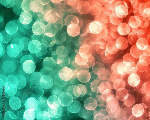 Delicate blurred peachy coral, minty teal, and shimmering bronze colors bokeh background © Ilja