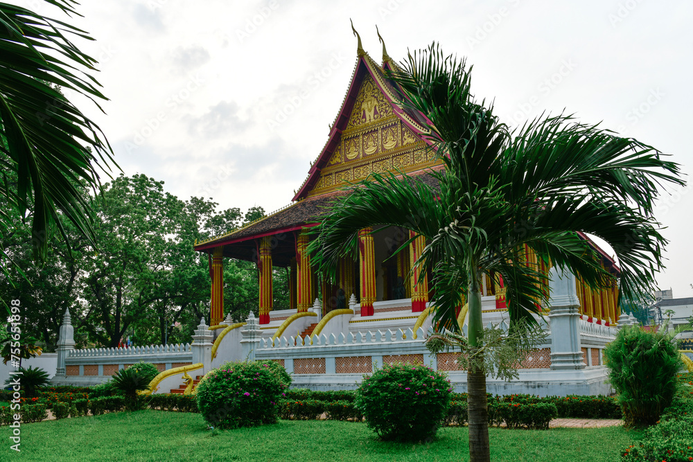 The exterior of the palace and temple in Vientiane, Laos