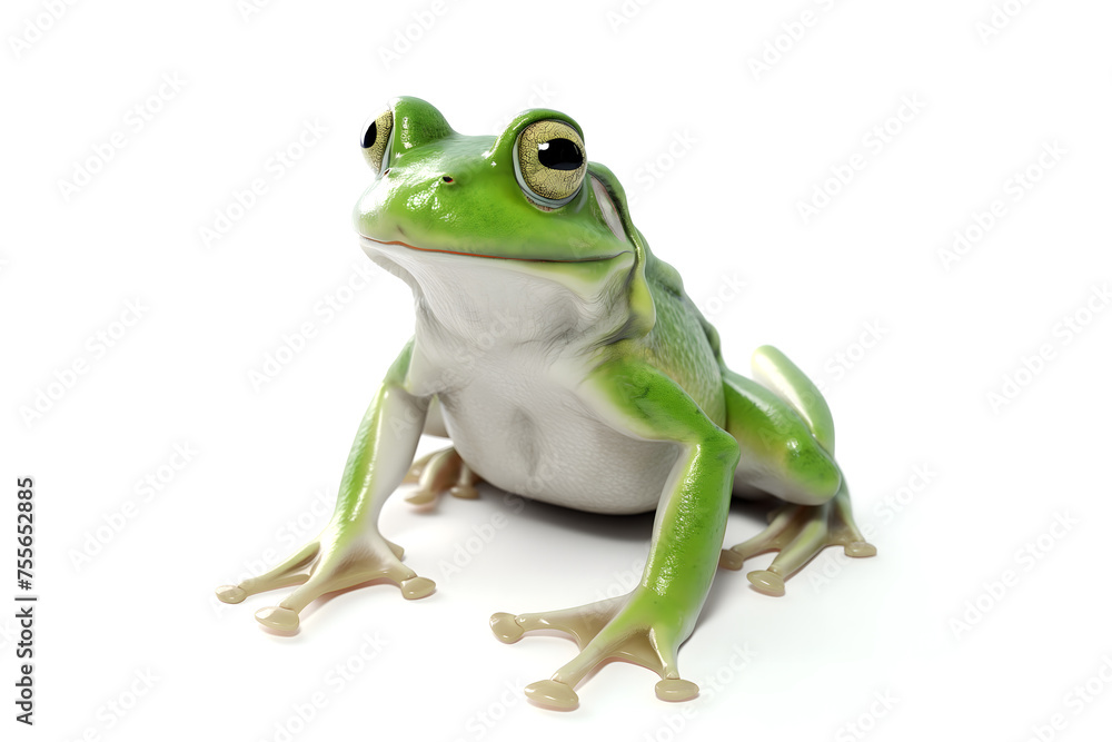 Close-up Image of a Green Frog on a White Background Close-up Image of a Green Frog on a White Background