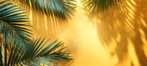 Lush Green Tropical Leaves with a Warm Golden Sunlight Background