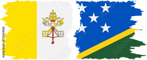 Solomon Islands and Vatican grunge flags connection vector