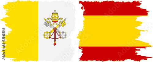 Spain and Vatican grunge flags connection vector