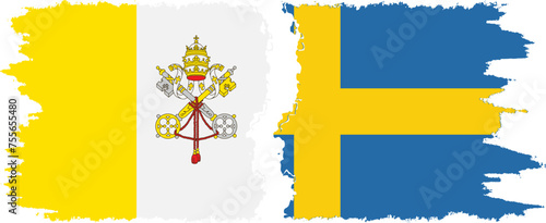 Sweden and Vatican grunge flags connection vector