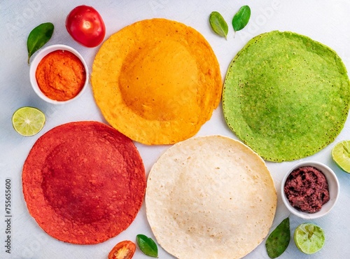 Mexican tortillas of different colors photo