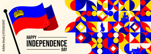 Liechtenstein flag banners with hand raised

