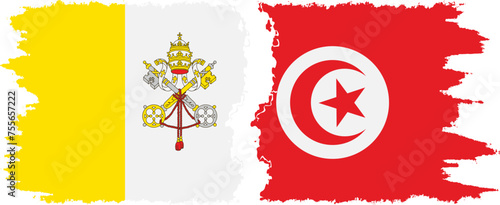 Tunisia and Vatican grunge flags connection vector