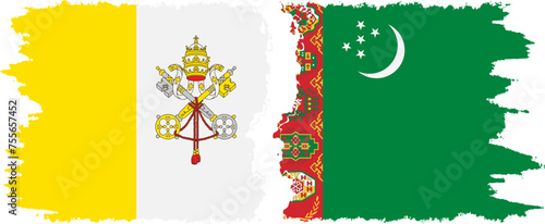 Turkmenistan and Vatican grunge flags connection vector