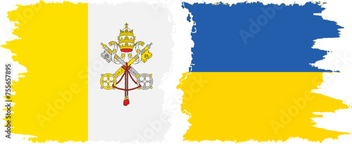 Ukraine and Vatican grunge flags connection vector