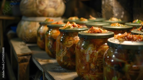 Kimchi making process traditional jars